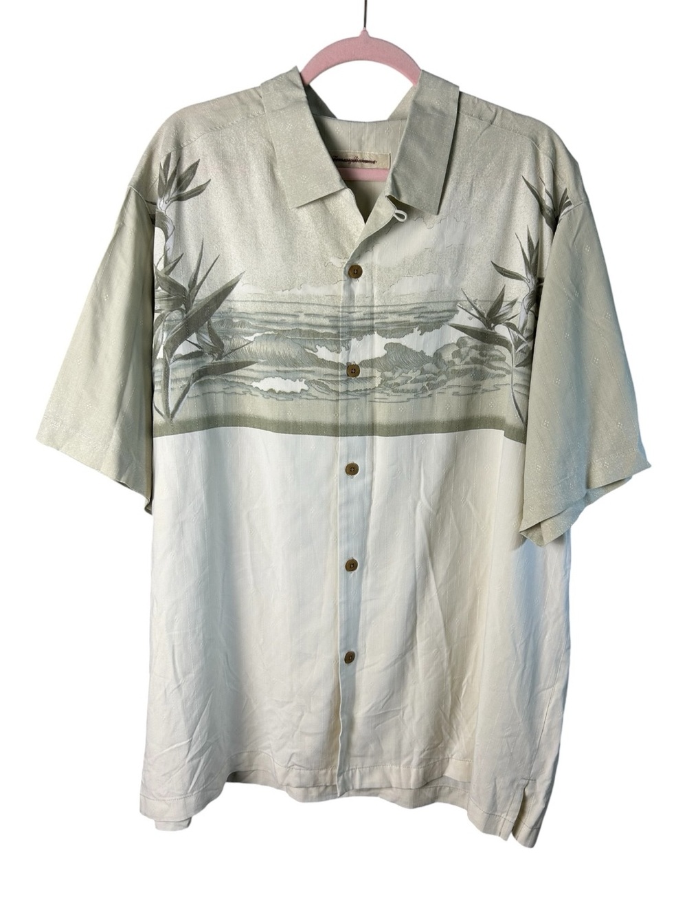 Tommy Bahama Silk Light Sage Short-Sleeve Camp Shirt Size extra large